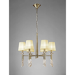 Luminaire Center Suspension Tiffany 6+6 Ampoules E14+G9, laiton antique avec Abat jour crèmes & cristal transaparent