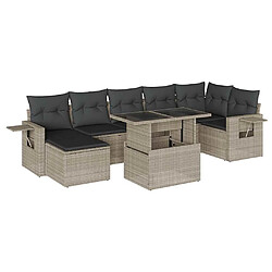 vidaXL Salon de jardin 8 pcs avec coussins gris clair résine tressée