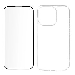 Avizar Coque pour iPhone 15 Pro Max Silicone Gel et Verre Trempé 9H Biseauté Noir