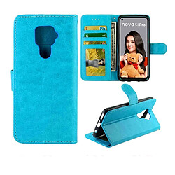 Wewoo Housse Coque Pour Huawei Nova 5i Pro en cuir à rabat horizontal Texture Crazy Horse avec porte-cartes et porte-cartesporte-monnaie et cadre photo bleu clair