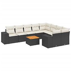 vidaXL Salon de jardin 10 pcs avec coussins noir résine tressée