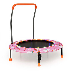 Helloshop26 Trampoline pour enfants diamètre 92 cm lumineux avec poignée amovible charge 25kg pour sports de saut intérieur extérieur rose 20_0009619