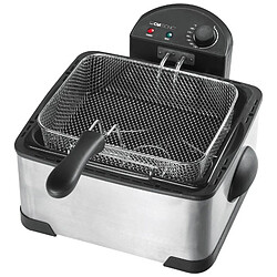 Friteuse double capacité de 4 L, acier inoxydable, 2 petits paniers et 1 grand, 2000, Noir/Argent, Clatronic, FR 3195