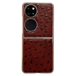 Coque en TPU + cuir véritable électroplaqué, texture autruche, anti-rayures pour votre Huawei P50 Pocket - café