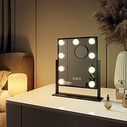 Avis EMKE Miroir de maquillage Hollywood Miroir grossissant 7x avec Ampoules LED Interrupteur tactile 3 couleurs dimmable Rotation - Cadre Noir 25 x 30 cm