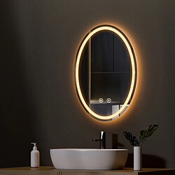 EMKE Miroir led salle de bain 50 × 70 cm Miroir salle de bain lumineux avec 3 Couleurs de lumière réglables+Anti-buée, Économie d'énergie miroir led