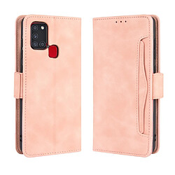 Etui en PU avec plusieurs porte-cartes rose pour votre Samsung Galaxy A21s