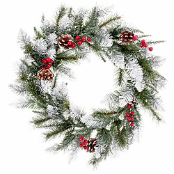 BigBuy Christmas Couronne de Noël Blanc Rouge Vert PVC Plastique Ananas 50 x 50 x 15 cm