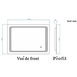 Miroir de salle de bain avec lumières Led 100x60cm (LxH) pas cher