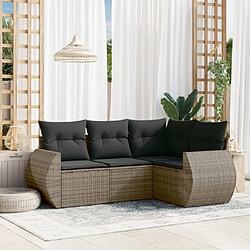 Maison Chic Salon de jardin 4 pcs avec coussins | Ensemble de Table et chaises | Mobilier d'Extérieur gris résine tressée -GKD80040