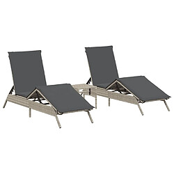 vidaXL Chaises longues lot de 2 avec table gris clair résine tressée