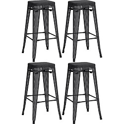 Decoshop26 Set de 4 tabourets de bar avec repose-pieds design industriel empilable en métal perforé noir 10_0004509