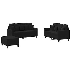 vidaXL Ensemble de canapés 3 pcs avec coussins Noir Tissu