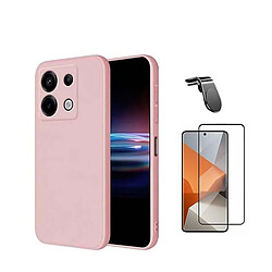 NIS Kit De Film De Verre À Couverture Complète + Couverture En Silicone + Support L Redmi Note 13 Pro 4G - Rose