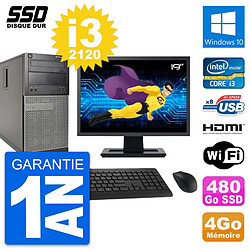 PC Tour Dell 390 MT Ecran 19" i3-2120 RAM 4Go SSD 480Go HDMI Windows 10 Wifi - Occasion