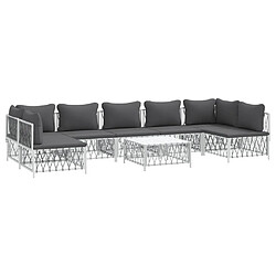 Avis Maison Chic Salon de jardin 8 pcs + coussins - Mobilier/Meubles de jardin - Table et chaises d'extérieur blanc acier -MN93405