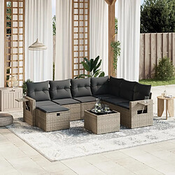 Maison Chic Ensemble Tables et chaises d'extérieur 8 pcs avec coussins,Salon de jardin gris résine tressée -GKD708812