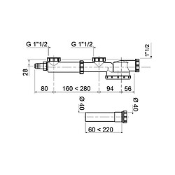 WIRQUIN Tubulure espace avec siphon extra plat intégré - Évier 2 bacs - Rallonge de 200 mm