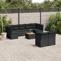 Maison Chic Salon de jardin 10 pcs avec coussins, Ensemble Tables et chaises d'extérieur noir résine tressée -GKD766439