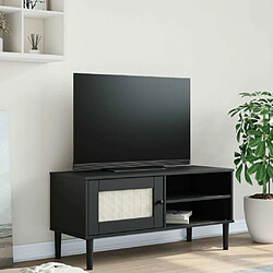 Maison Chic Meuble TV scandinave - Banc TV pour salon SENJA aspect rotin noir 106x40x49cm bois massif pin -MN53057