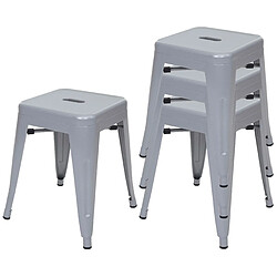 Decoshop26 Lot de 4 tabourets bas design industriel empilables en métal gris 04_0005234