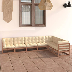 Maison Chic Salon de jardin 7 pcs + coussins - Mobilier/Meubles de jardin - Table et chaises d'extérieur Marron miel Bois de pin -MN36935