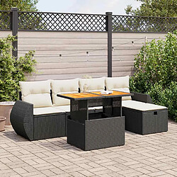 vidaXL Salon de jardin 6 pcs avec coussins noir résine tressée acacia