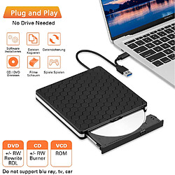 Acheter Lecteur DVD Externe, USB 3.0 Type-C CD DVD +/-RW Lecteur Optique USB C Graveur Portable pour PC Ordinateur Portable De Bureau MacBook