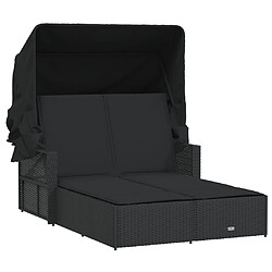 vidaXL Chaise longue double et auvent et coussins noir résine tressée