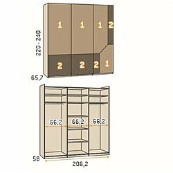 Inside 75 Armoire 3 portes coulissantes suspendues Icon 206,2 x 240 couleur Tundra Cristal Blanco Profil Inox