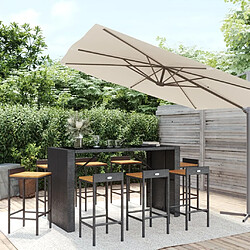 vidaXL Ensemble de bar jardin 9 pcs noir poly rotin/bois massif acacia