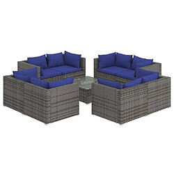 vidaXL Salon de jardin 9 pcs avec coussins Résine tressée Gris