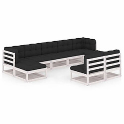 Maison Chic Salon de jardin 9 pcs + coussins - Mobilier/Meubles de jardin - Table et chaises d'extérieur Blanc Bois de pin massif -MN28117