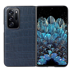 Coque en TPU + cuir véritable texture crocodile, anti-rayures, bleu pour votre Oppo Find N