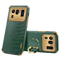 Coque en TPU + PU Découpage précis de texture de crocodile de galvanoplastie avec le support d'anneau vert pour votre Xiaomi Mi 11 Ultra