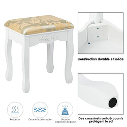 Helloshop26 Coiffeuse table de maquillage avec miroir ovale pivotant à 360° 5 tiroirs finition peinte et tabouret rembourré blanc 20_0002502