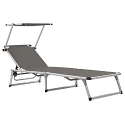 Maison Chic Lot de 2 Chaises longues pliables et toit | Bain de soleil Relax | Transat Aluminium textilène Gris -GKD93297