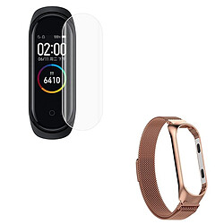 PHONECARE Kit Bracelet Milanese Loop Fermoir Magnétique + Gel d'écran de film protecteur Full Coque pour Xiaomi Mi Band 6 / Mi Smart Band 6 - Or rose