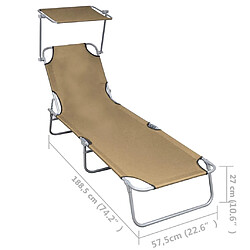 vidaXL Chaise longue pliable avec auvent Taupe Aluminium pas cher