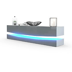 Mpc Meuble TV Avec Socle Blanc et gris Haute Brillance, Éclairage LED Inclus (178 X Variable X 39 Cm)