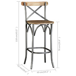 vidaXL Tabouret de bar Bois de manguier massif pas cher