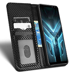 Etui en PU grille de texture, fermeture automatique magnétique avec support pour votre Asus ROG Phone 3 Strix/ROG Phone 3 ZS661KS - noir