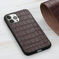 Coque en TPU + cuir véritable peau de crocodile, anti-chute, marron pour votre Apple iPhone 13 Pro 6.1 pouces