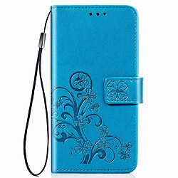 Wewoo Housse Coque Étui en cuir à Motif fleurs pressées Lucky Clover pour Galaxy M20avec porte-cartes et & Portefeuille et dragonne Bleu