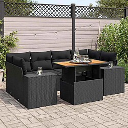 vidaXL Salon de jardin 7 pcs avec coussins noir résine tressée