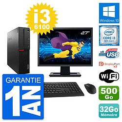 PC Lenovo M800 SFF Ecran 27" Intel i3-6100 RAM 32Go Disque 500Go Windows 10 Wifi - Occasion