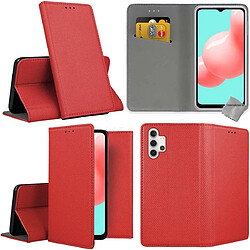 Htdmobiles Housse etui portefeuille avec coque intérieure en silicone pour Samsung Galaxy A32 4G + verre trempe - ROUGE MAGNET