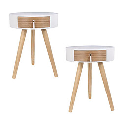 The Home Deco Factory Lot de 2 tables de chevet scandinaves Nora - Diam. 35 x H. 45 cm - Blanc