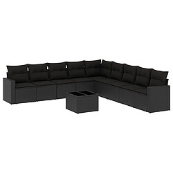 vidaXL Salon de jardin 10 pcs avec coussins noir résine tressée