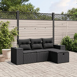 vidaXL Salon de jardin 4 pcs avec coussins noir résine tressée